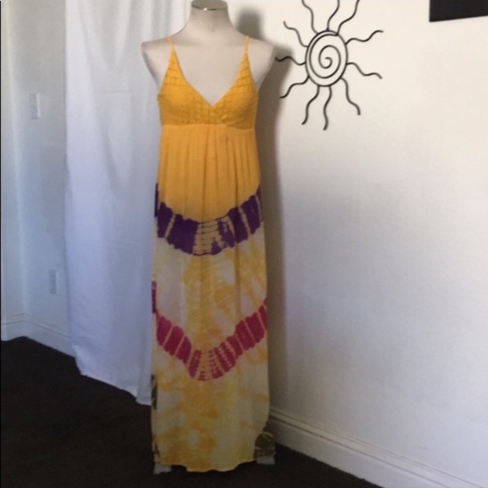 Just Love Gold Spaghetti Strap Tie Dye Maxi Dress - Purple/Pink/Green